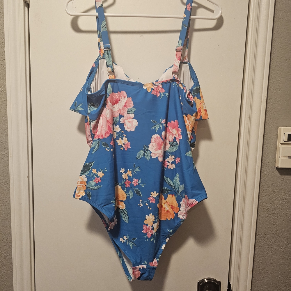 Floral Blue One-Piece Swimsuit - Picture 2 of 2